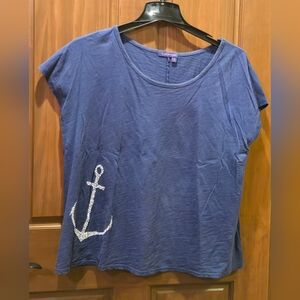 AHOY! Fresh Produce Navy Blue Anchor Embellished Women's Top